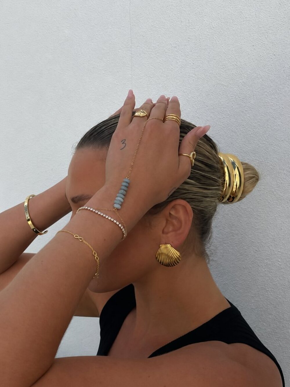 Gold & Aquamarine Hand Chain Bracelet Jewelry